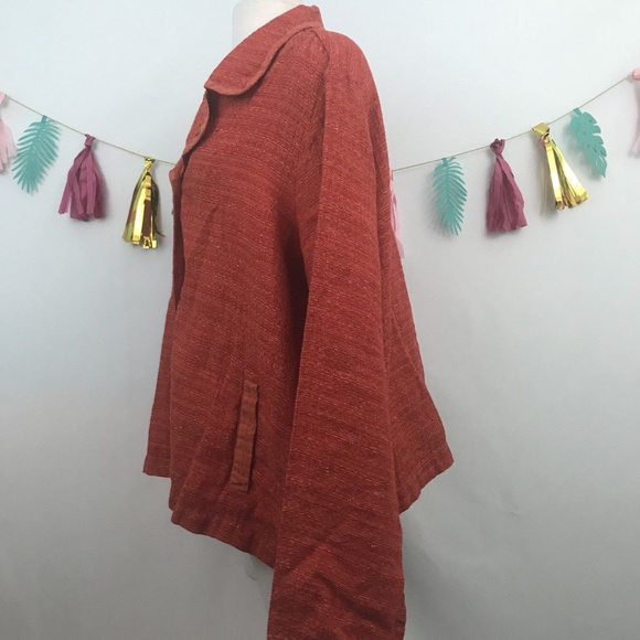 Flax Orange Linen Long Buttoned Top Sz- L - Picture 2 of 7